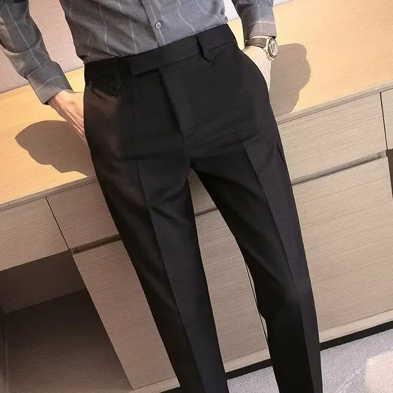 English Gentleman's Coffee Color Business Suit Pants Casual Draped Trousers For Men Fashionable Spring Autumn Small Foot
