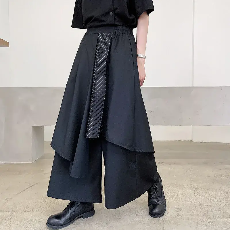 Mountain Village Yesis Men's Casual Black Pants Irregular Style Trendy Japanese Wind Tassel Sword Samurai Skort Summer