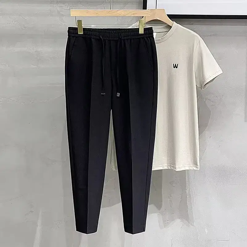 Casual Cropped Pants For Men Anti-wrinkle Korean Style Draped Suit Trousers Cone Shape Spring Summer Long Pants