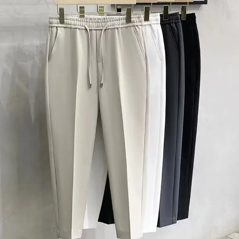 Casual Cropped Pants For Men Anti-wrinkle Korean Style Draped Suit Trousers Cone Shape Spring Summer Long Pants