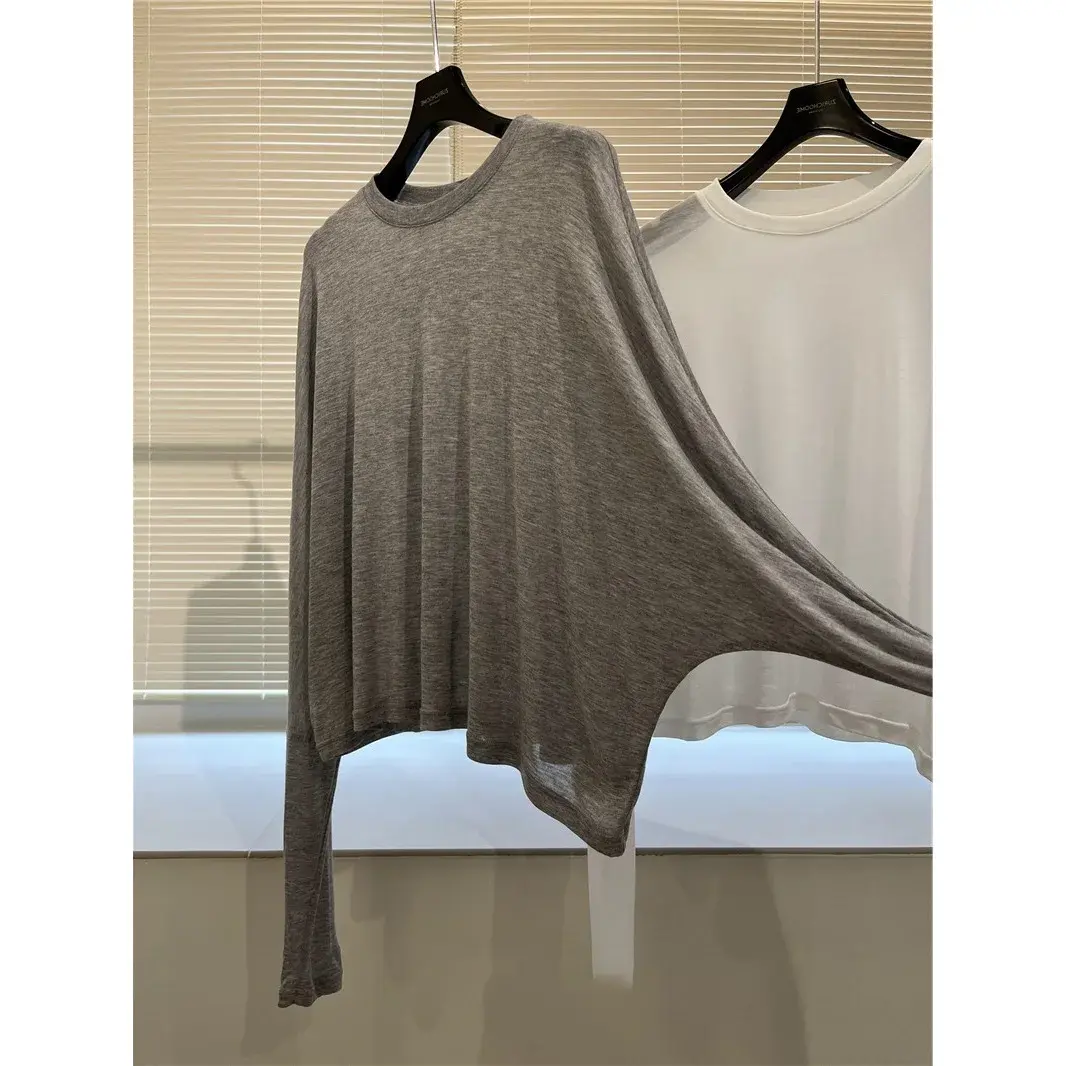 Lightweight Summer Women's T-shirt Loose Long Sleeve Large round Neck Casual Sun Protection Top Breathable Lazy Style Cover up