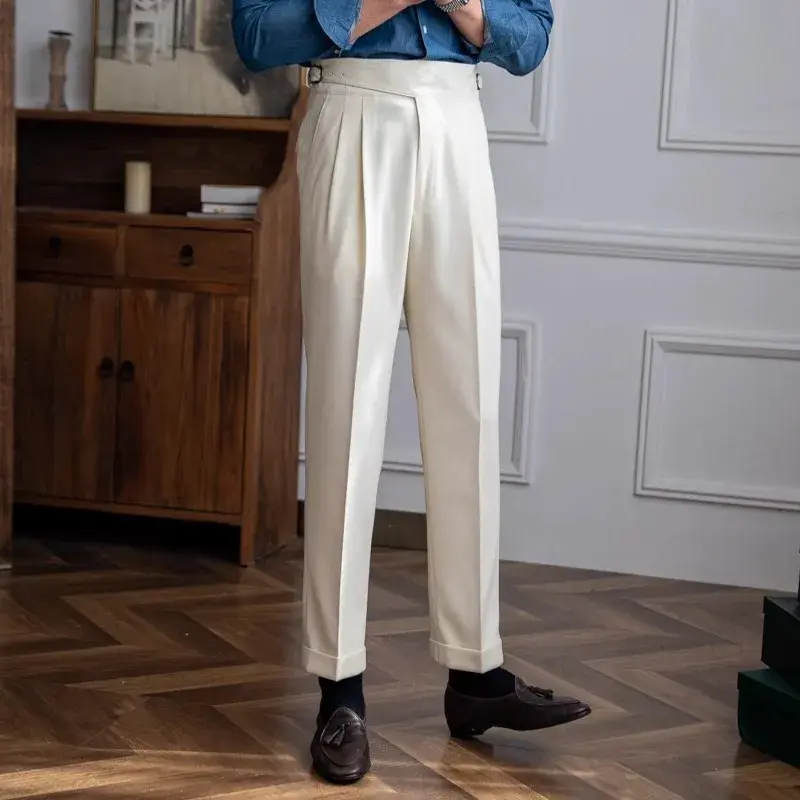 2023 Autumn/winter New Italian Style High-waisted Straight-leg Long Pants Casual Versatile Trousers For British Men