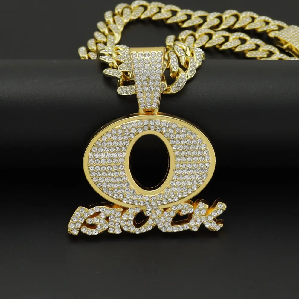 Trendy Hip Hop Oblock Letter Pendant Necklace Alloy Inlaid Punk Rap Cool Necklace Cross-border