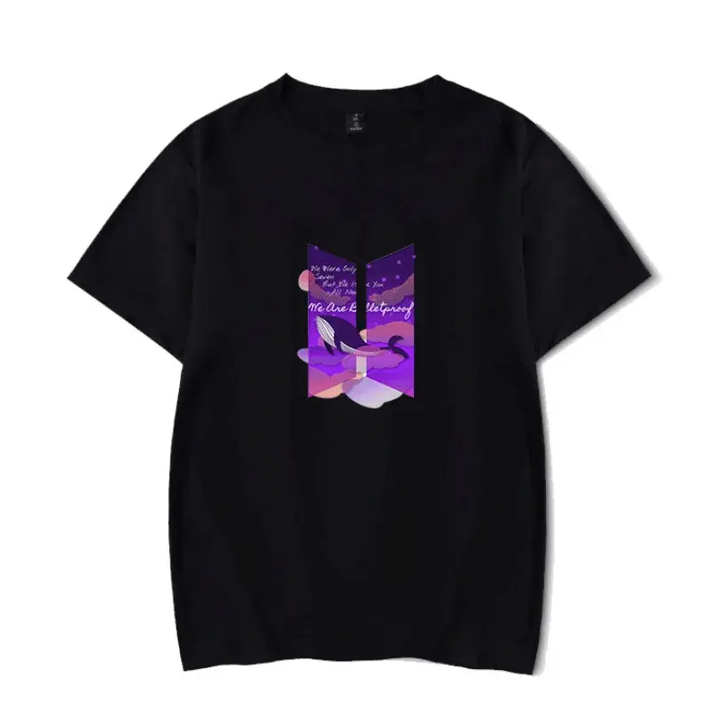 Kpop Bangtan T Shirt Women's Creative Duplicate Logo Printing Cotton Shirt Men's Graphical T Crew Neck