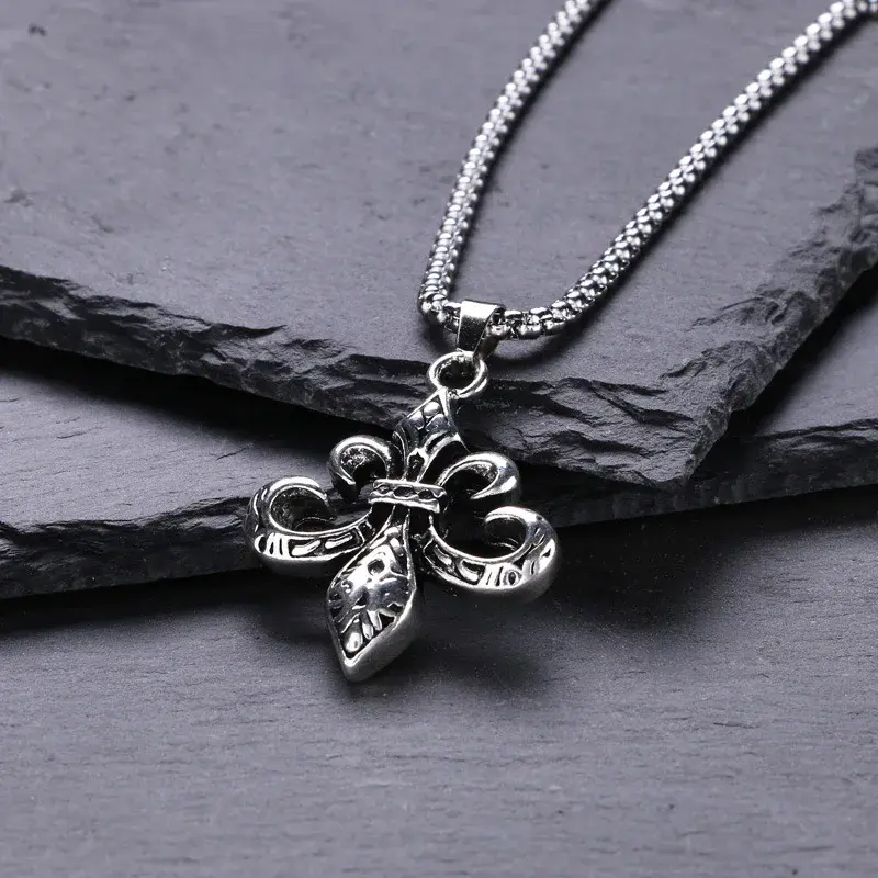 Vintage Cross Pendant Necklace Unisex Versatile Simple Long Sweater Chain Hip Hop Accessory