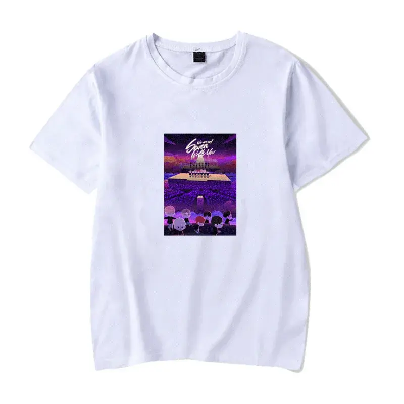 Kpop Bangtan T Shirt Women's Creative Duplicate Logo Printing Cotton Shirt Men's Graphical T Crew Neck
