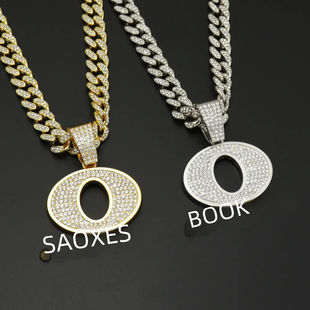 Trendy Hip Hop Oblock Letter Pendant Necklace Alloy Inlaid Punk Rap Cool Necklace Cross-border