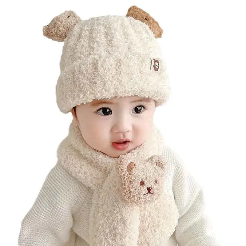 Thickened Plush Baby Hat Scarf Set Autumn Winter Warm Cute Ear Protection Cold Proof Baby Cap Two-Piece Suite from Mainland Chin
