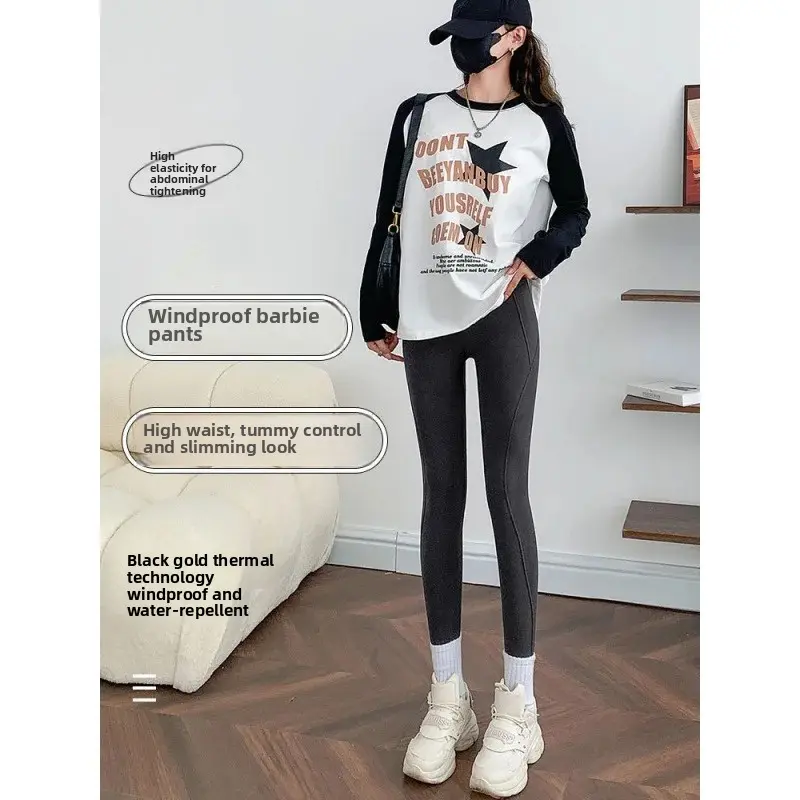 Waterproof Fleece Lined High Waist Thickened Sharkskin Pants Yoga Elastic Barrel Leggings Autumn Winter Fashion plus Size Women'