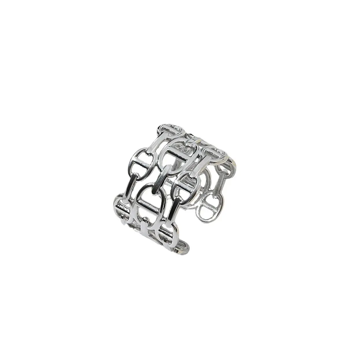 Fashionable Titanium Steel Open Ring Women's Adjustable Stainless Steel Non-Colorful Chain Link Ring Stylish Hand Jewelry