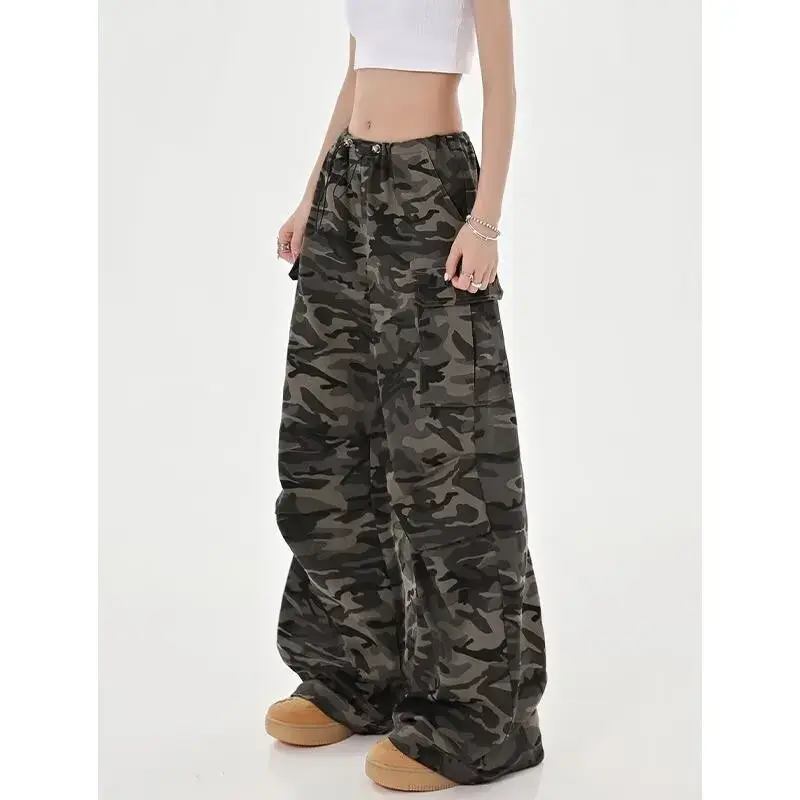 American Style High Street Military Camouflage Work Pants Casual Women's Straight-Leg Loose-Fit Vintage Hip Hop High-Waisted Bel