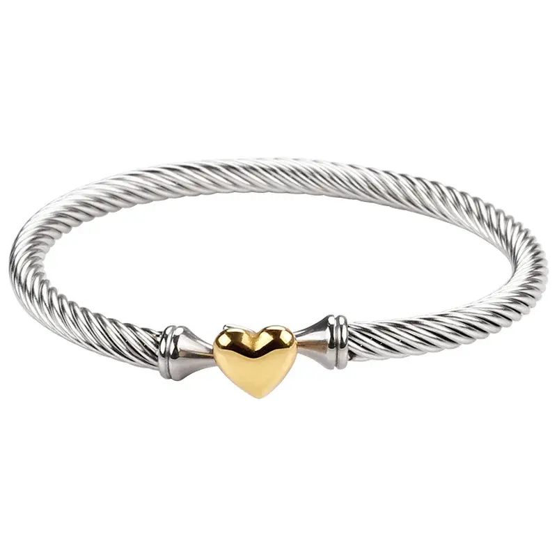 Stylish Stainless Steel Silver Plated Women's Bracelet With Open Heart Design Titanium Steel Fashion Cross-Border Jewelry Wholes
