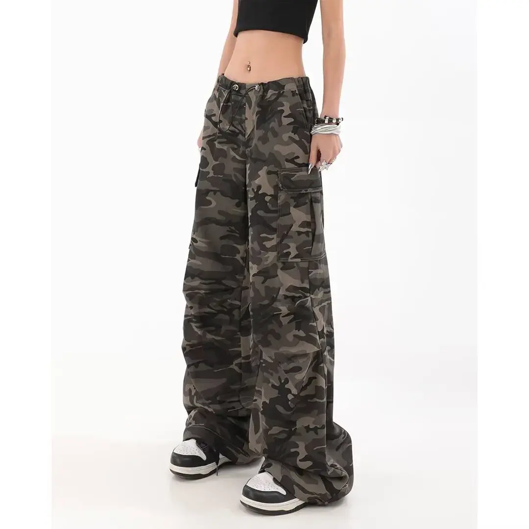 American Style High Street Military Camouflage Work Pants Casual Women's Straight-Leg Loose-Fit Vintage Hip Hop High-Waisted Bel