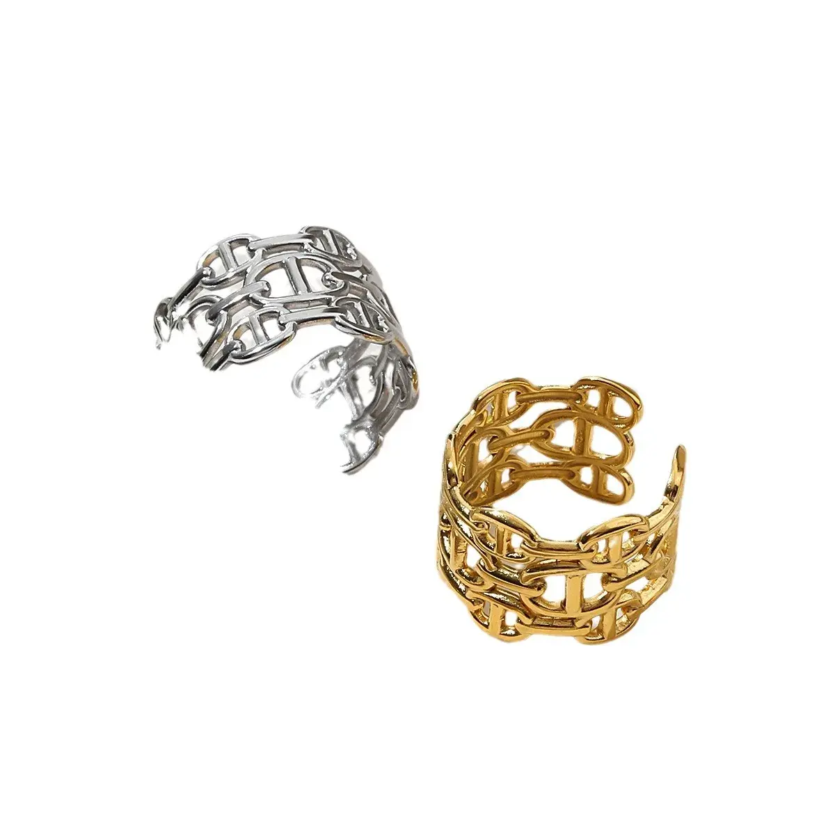 New Stainless Steel Open Design INS Style Couple Rings Titanium Steel Non-Fading Niche Commuter Ring Women's Factory Wholesale