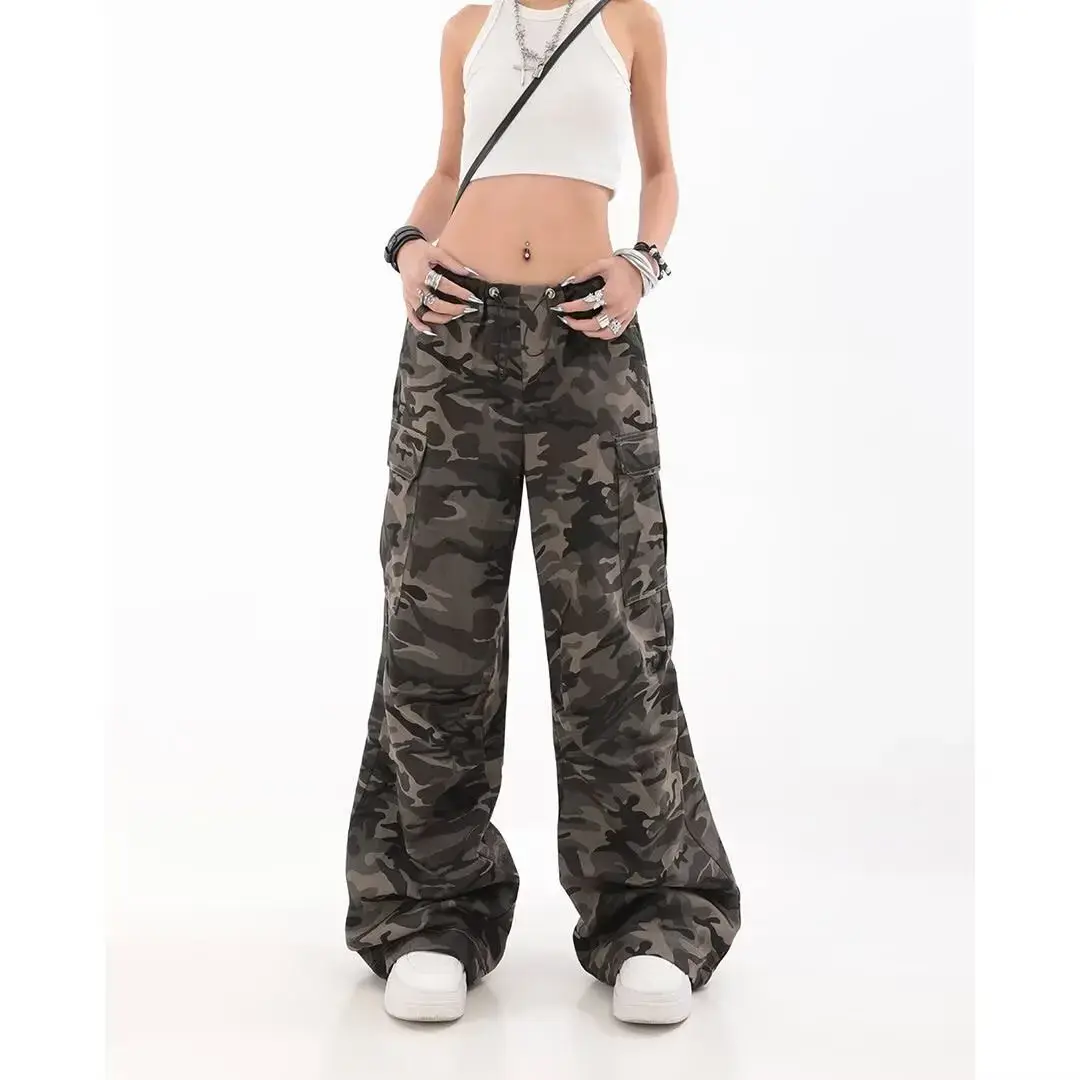 American Style High Street Military Camouflage Work Pants Casual Women's Straight-Leg Loose-Fit Vintage Hip Hop High-Waisted Bel