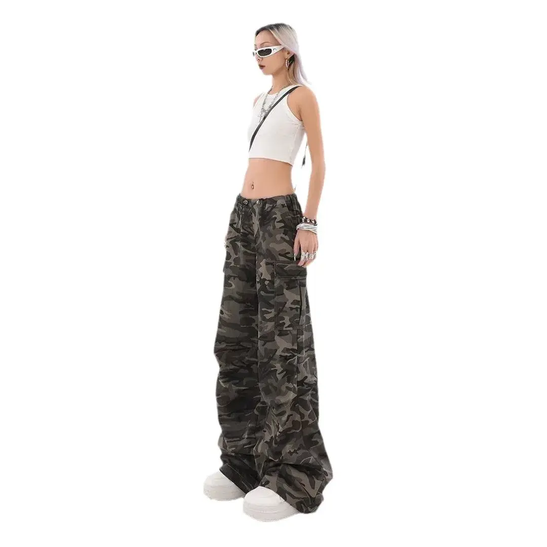 American Style High Street Military Camouflage Work Pants Casual Women's Straight-Leg Loose-Fit Vintage Hip Hop High-Waisted Bel