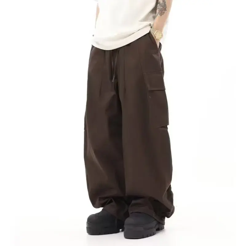 American Vintage Hip Hop Khaqi Cargo Pants Casual Trendy Men's Pants Loose Spring Autumn Floor Length Trousers