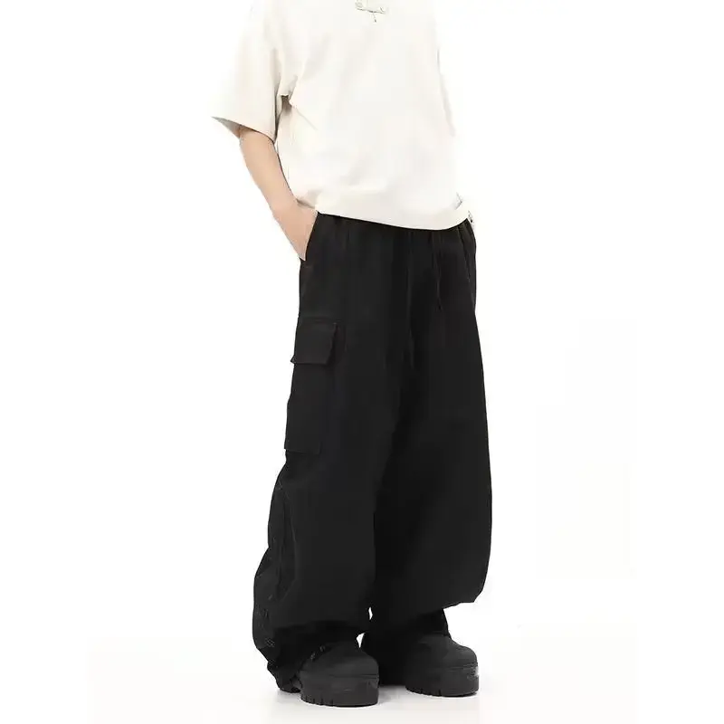 American Vintage Hip Hop Khaqi Cargo Pants Casual Trendy Men's Pants Loose Spring Autumn Floor Length Trousers