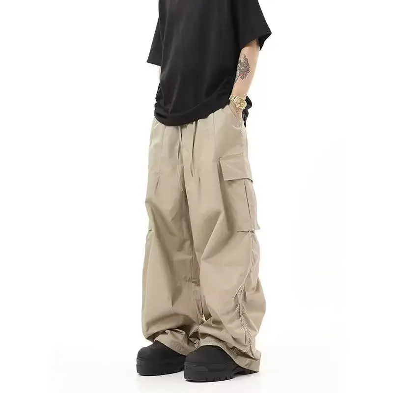 American Vintage Hip Hop Khaqi Cargo Pants Casual Trendy Men's Pants Loose Spring Autumn Floor Length Trousers