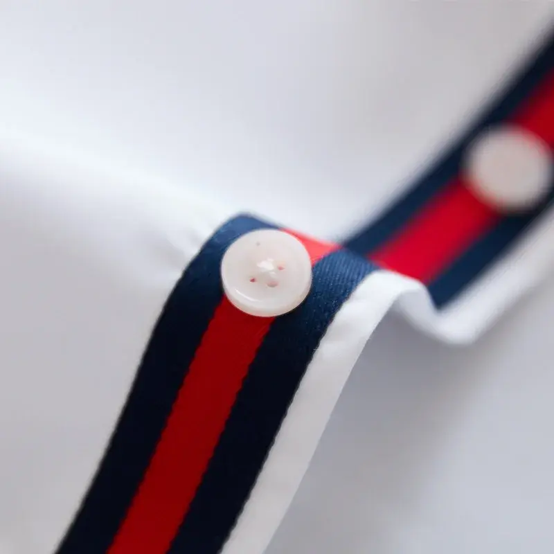 Fashionable Elastic Korean Style Embroidered Casual White Shirt For Men Slim Fit Square Collar Shirt Trendy