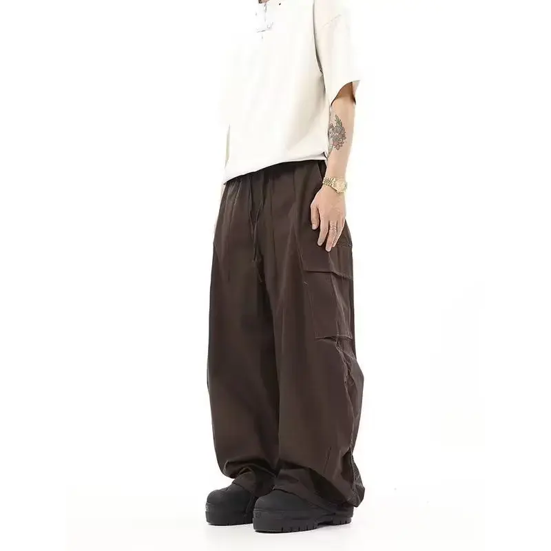 American Vintage Hip Hop Khaqi Cargo Pants Casual Trendy Men's Pants Loose Spring Autumn Floor Length Trousers