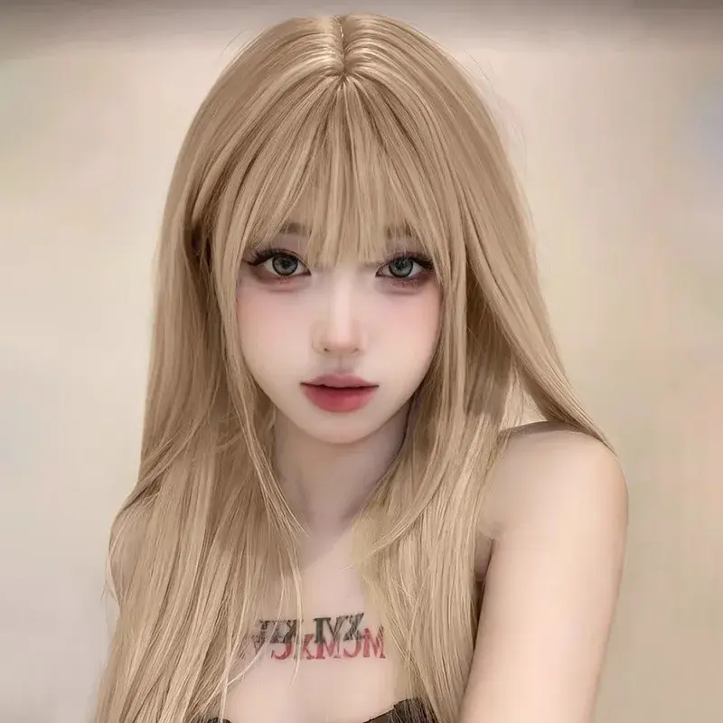 Gold Natural Hair Wig Women's Long Hair Sand Beach Cosplay Straight Hair Full Coverage Wig Fiberglass Lace Front Wig