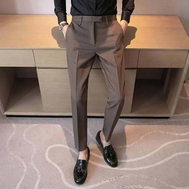 English Gentleman's Coffee Color Business Suit Pants Casual Draped Style Men's Trousers Small Foot Draped Fashionable Gentleman