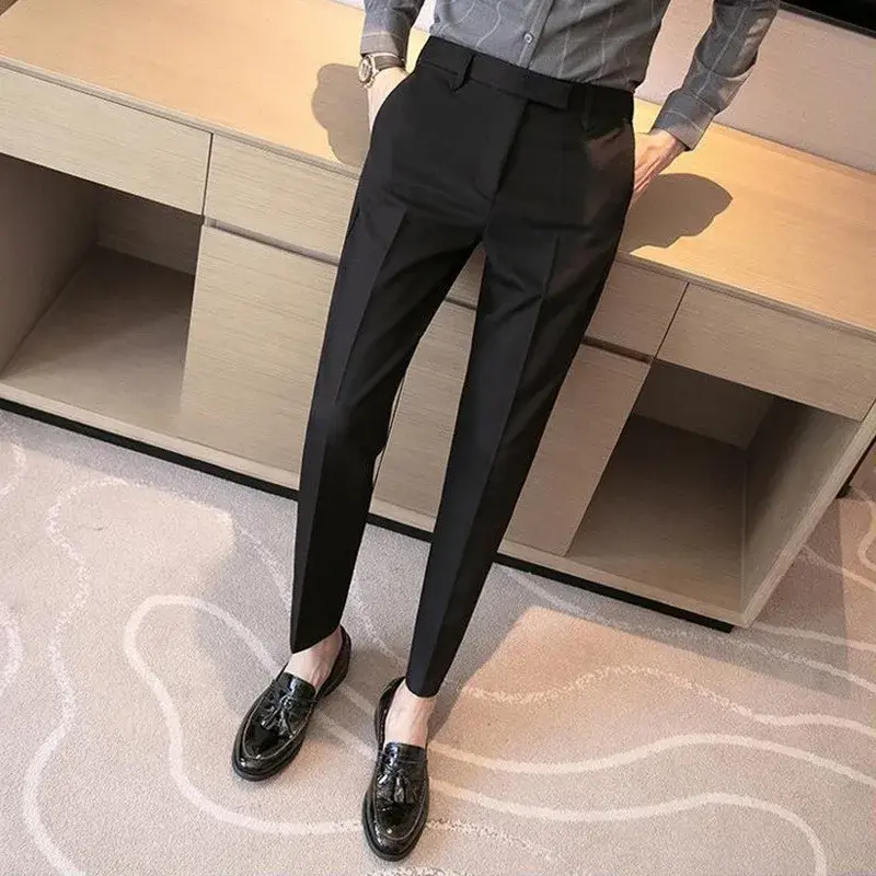 English Gentleman's Coffee Color Business Suit Pants Casual Draped Style Men's Trousers Small Foot Draped Fashionable Gentleman