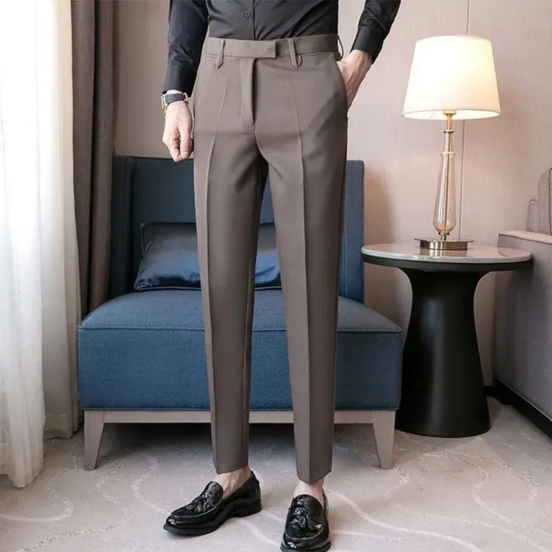 English Gentleman's Coffee Color Business Suit Pants Casual Draped Style Men's Trousers Small Foot Draped Fashionable Gentleman