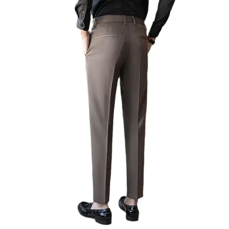 English Gentleman's Coffee Color Business Suit Pants Casual Draped Style Men's Trousers Small Foot Draped Fashionable Gentleman