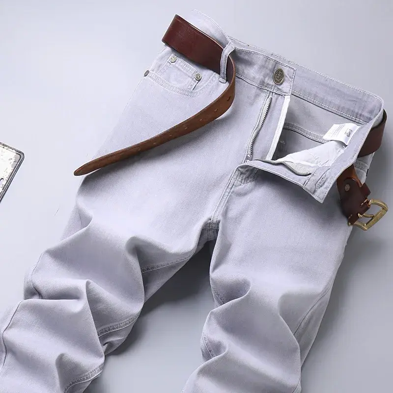 Lee Dex Cross-Border Trade Men's Straight-Leg Slim Fit Jeans Spring Summer Thin Light Grey Stretch Business Youth Casual Denim