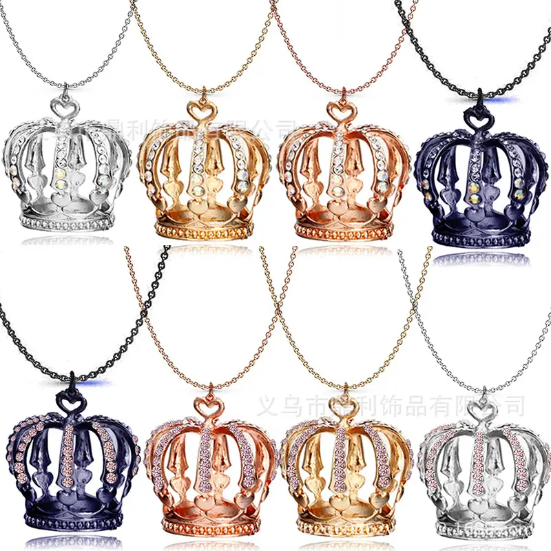 Large Crown Pendant Sweater Chain Lockbone Necklace Multicolor Options Factory Direct Supply European American Best Sellers