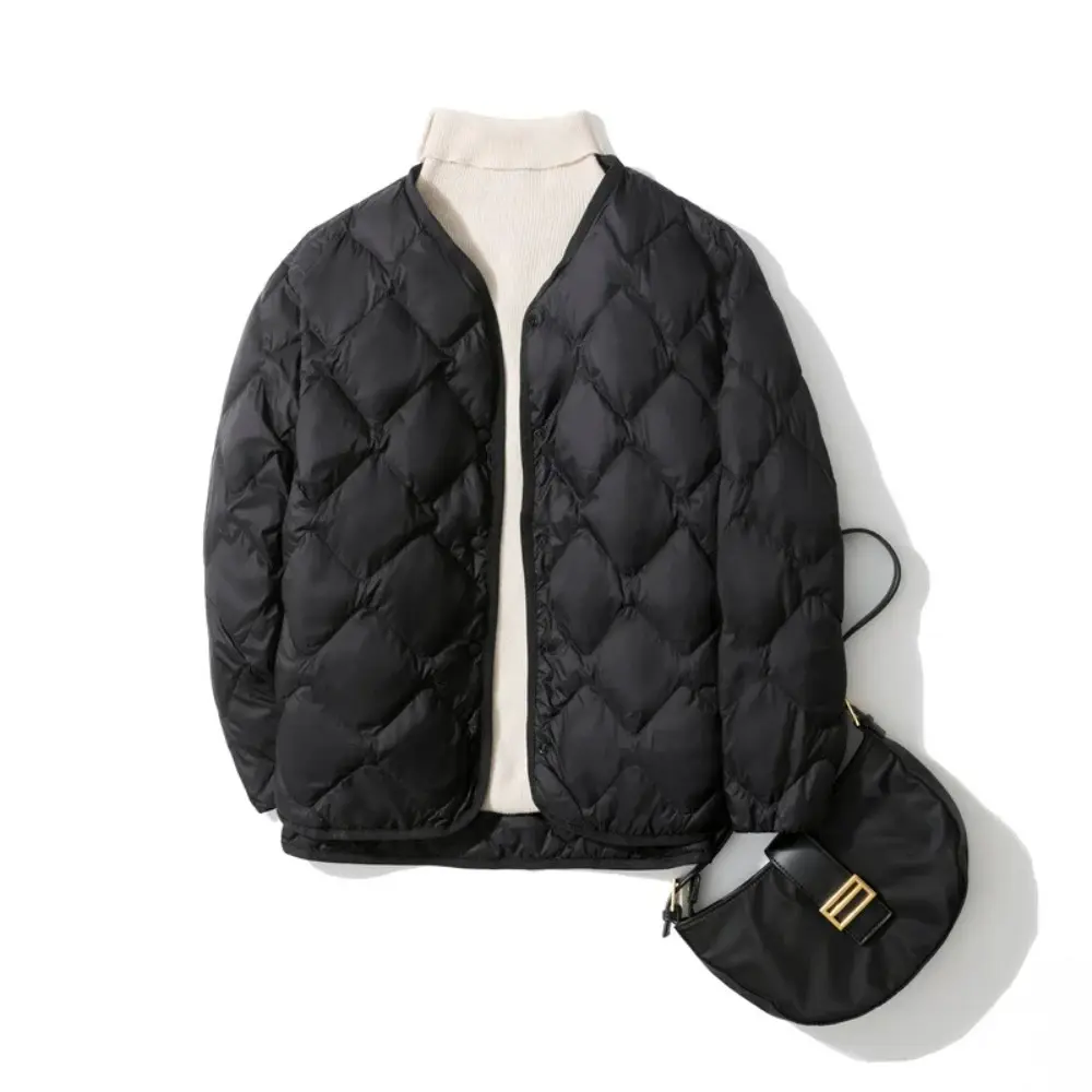 Women White Duck Down Coats 2024 New Autumn Female Ultra Light Puffer Feather Jackets Windproof Collarless Winter Outerwear