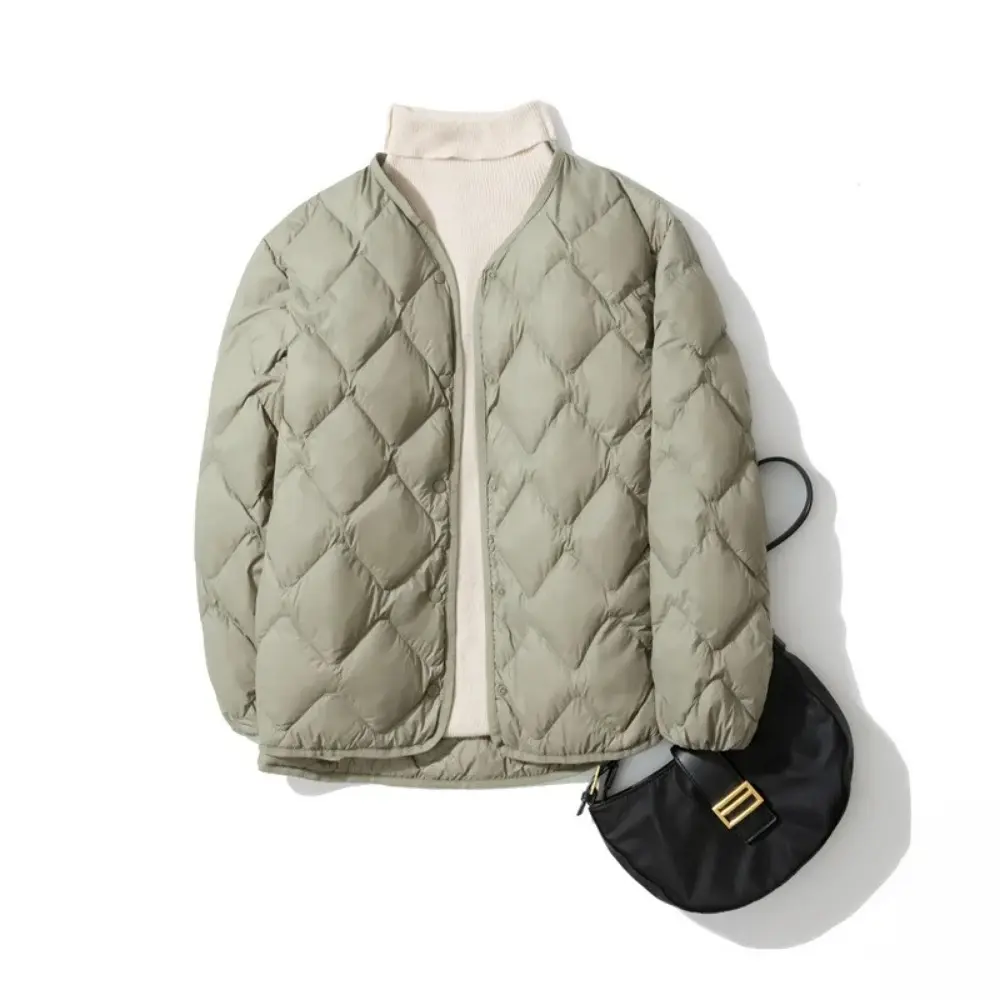 Women White Duck Down Coats 2024 New Autumn Female Ultra Light Puffer Feather Jackets Windproof Collarless Winter Outerwear
