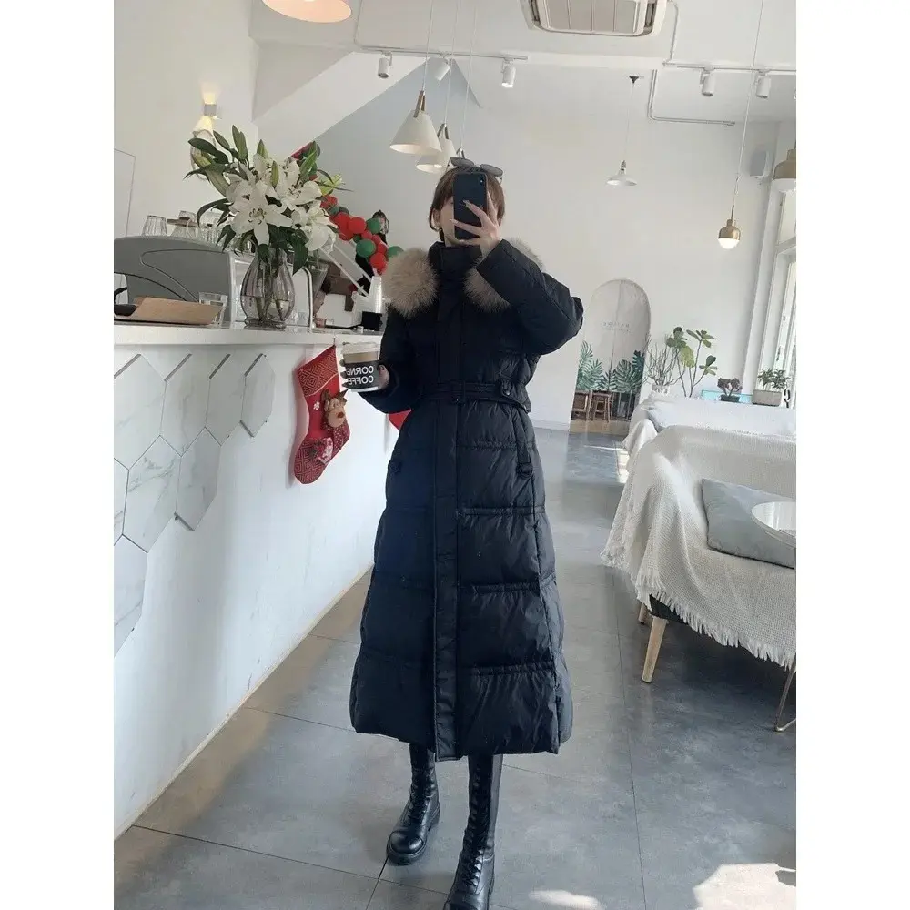 Down Jacket Women Fox Fur Collar Jacket 2024 European Real Fur Coat Fashion White Duck Down Loose Jacket Winter Female Outerwear