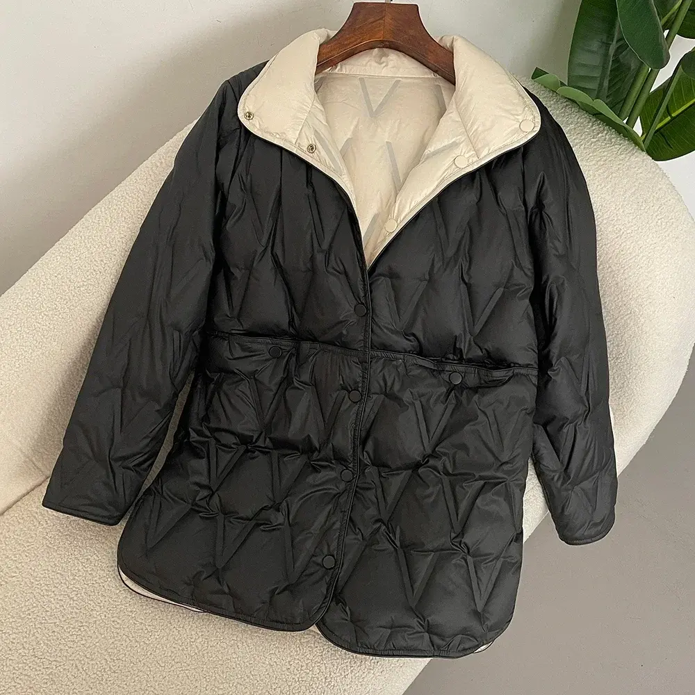 Down Jacket Women Autumn Winter Mid-Length Light White Duck Down Coats 2024 Stand Collar Reversible Puffer Jacket Loose Casual