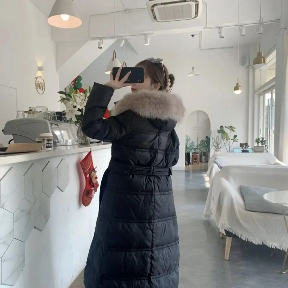 Down Jacket Women Fox Fur Collar Jacket 2024 European Real Fur Coat Fashion White Duck Down Loose Jacket Winter Female Outerwear