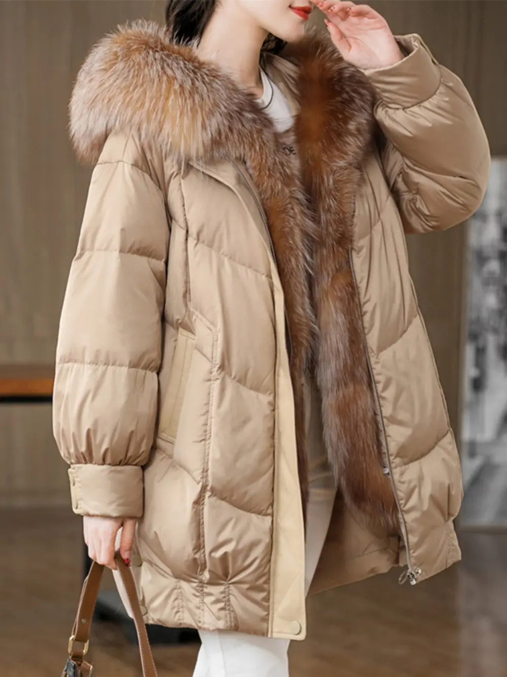 White Goose Down Jacket Real Fox Fur Coat Women's Mid-length Casual Warm Coat  2023 Winter Jacket New European Clothing Female