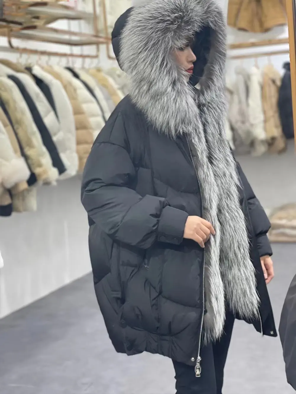 White Goose Down Jacket Real Fox Fur Coat Women's Mid-length Casual Warm Coat  2023 Winter Jacket New European Clothing Female