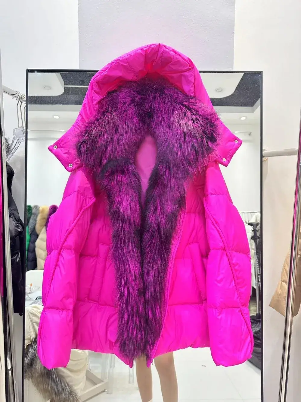Real Fox Fur Coat White Duck Down Jacket Women Warm Hooded Real Fox Fur Front Flap Down Coat Female 2024 Winter Fashion Casual