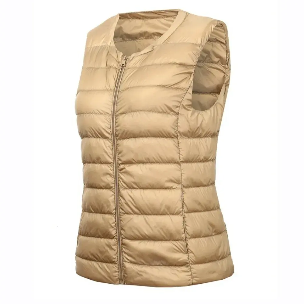 Women Autumn Winter Ultralight Thin Packable Down Sleeveless Jacket Zipper Plus Size Female O-Neck Casual Down Vest Coats
