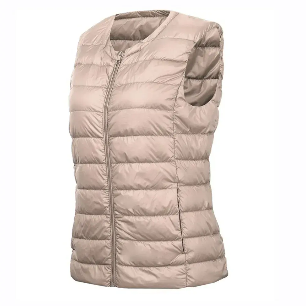 Women Autumn Winter Ultralight Thin Packable Down Sleeveless Jacket Zipper Plus Size Female O-Neck Casual Down Vest Coats