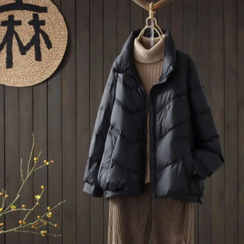 2024 New Winter Coats Women White Duck Down Jacket Stand Collar Short Puffer Coat Warm Female Parkas Loose Casual Feather Coat