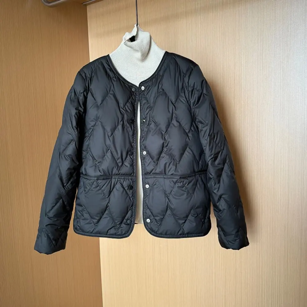 Down Jacket Women New Autumn Winter Ultralight Short 90% White Duck Down Coat Solid Color O-Neck Warmth Button Up Puffer Down