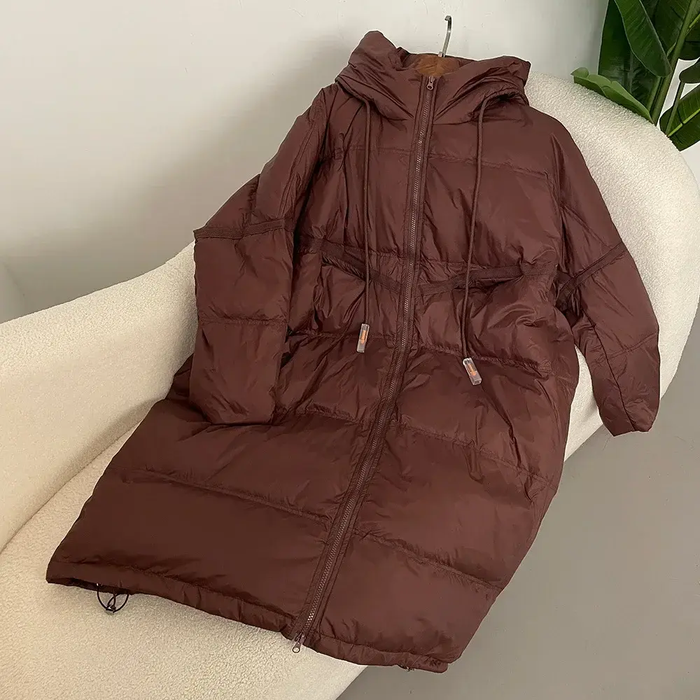 Down Jacket Women Fashion 2024 Autumn Winter Thick Long White Duck Down Coat Warm Large Loose Hooded Down Jacket for Lady