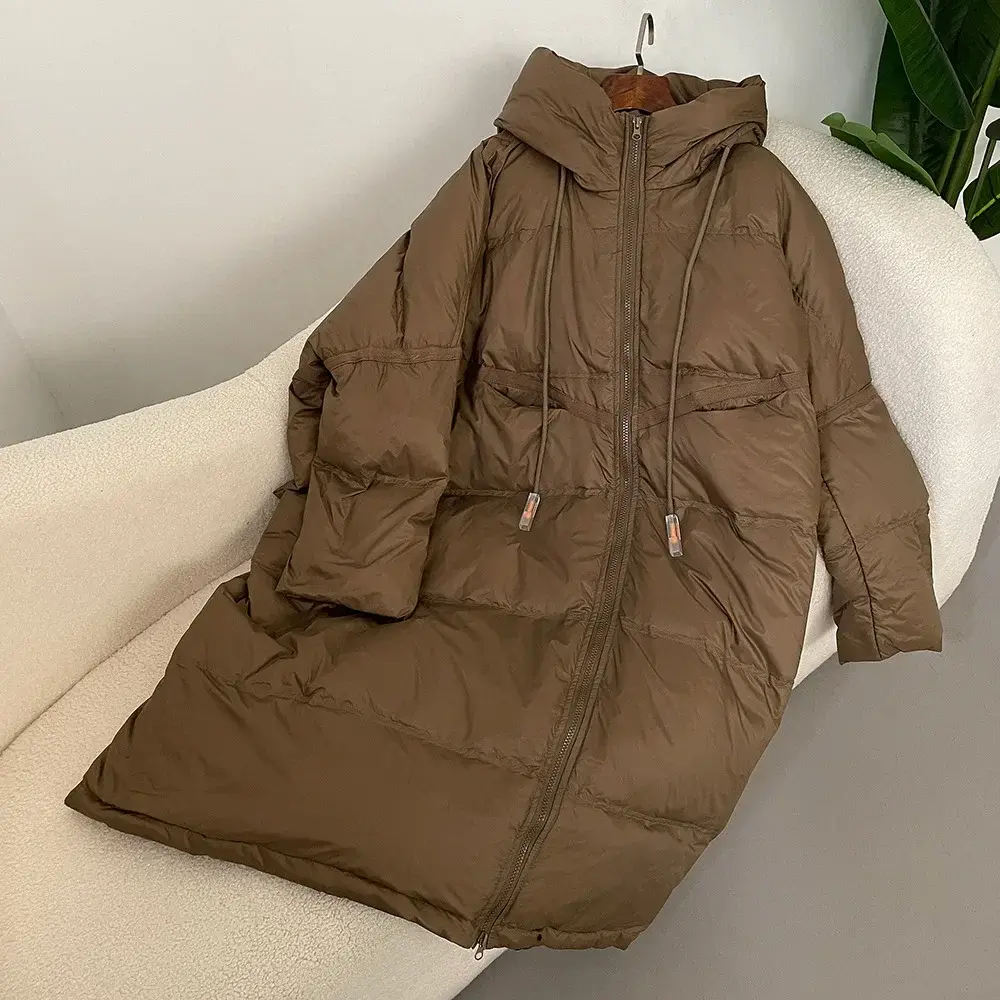 Down Jacket Women Fashion 2024 Autumn Winter Thick Long White Duck Down Coat Warm Large Loose Hooded Down Jacket for Lady
