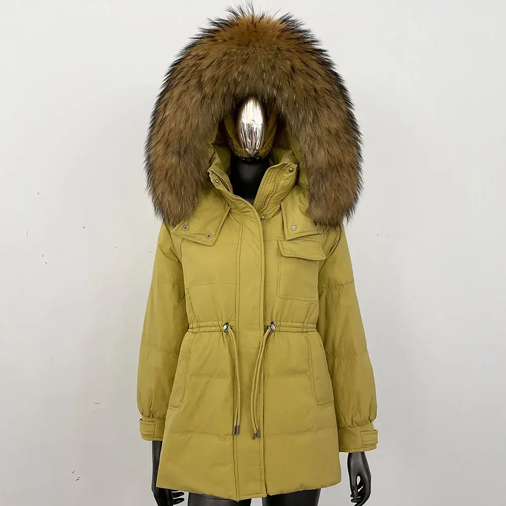 New Fashion Winter Thick Warm Short 90% White Duck Down Jacket Parka Big Natural Raccoon Fur Hooded Fluffy Real Fur Coat Women