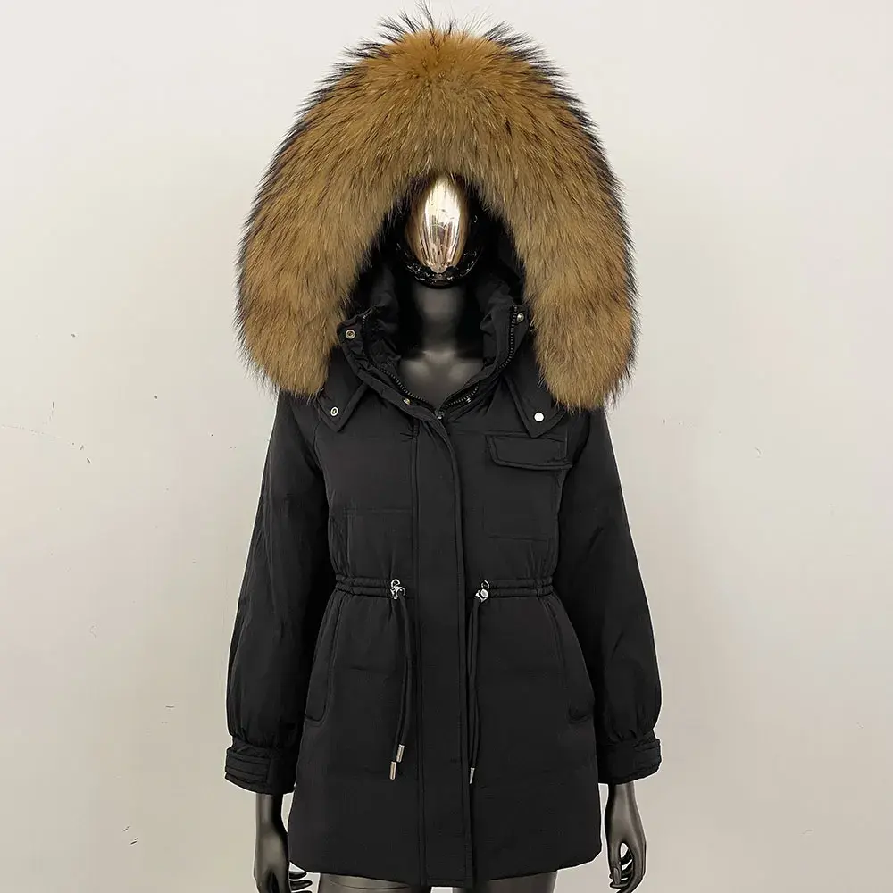 New Fashion Winter Thick Warm Short 90% White Duck Down Jacket Parka Big Natural Raccoon Fur Hooded Fluffy Real Fur Coat Women