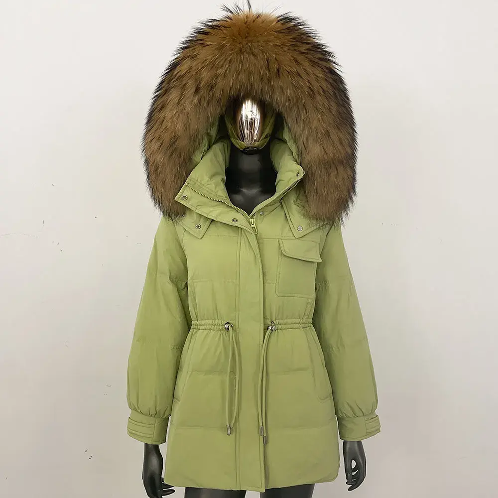 New Fashion Winter Thick Warm Short 90% White Duck Down Jacket Parka Big Natural Raccoon Fur Hooded Fluffy Real Fur Coat Women