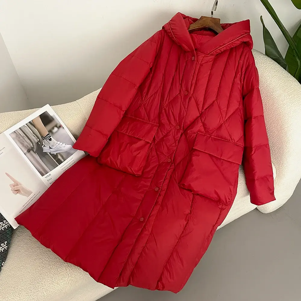 Down Jacket Women 2024 Autumn Winter Korean Style Casual Thickened Warm Hooded Long Puffer Jacket White Duck Down Filling